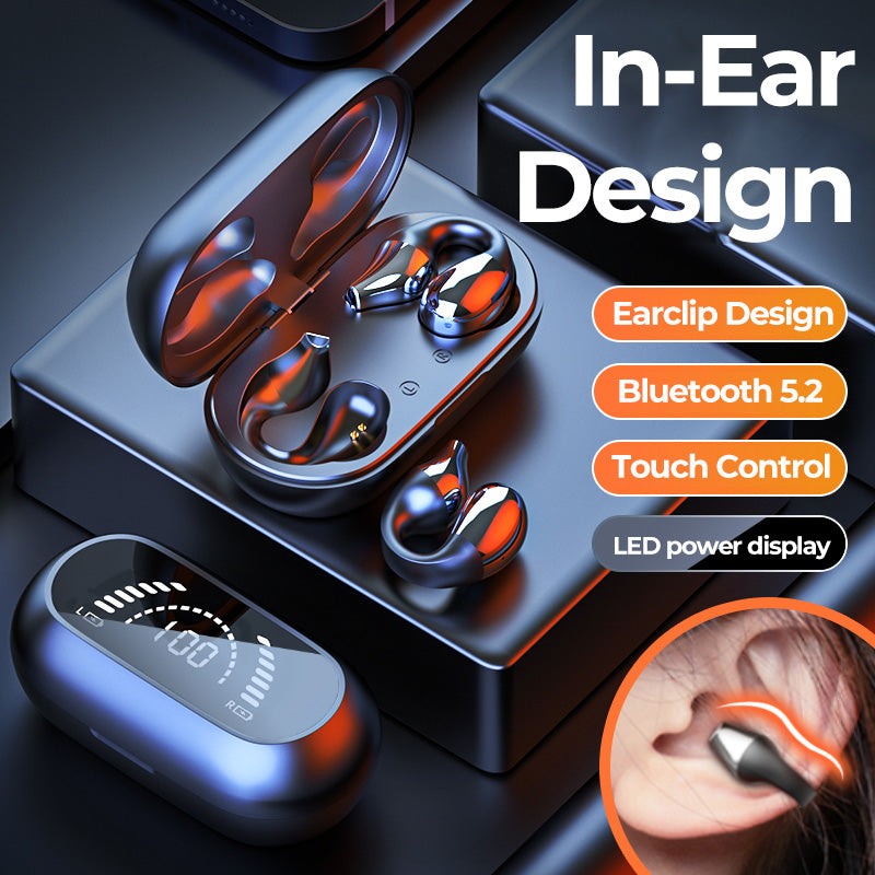 Ear Clip Bone Conduction Headphone Bluetooth 5.2 HIFI Wireless Earphone Touch Handsfree Sports Noise Cancelling Headset With Mic