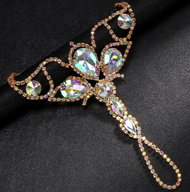 AB Colorful Crystals Mitten-type Bracelet Fashion Bohemian Style Full Diamond Bracelet Ornament