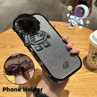 Glitter Astronaut Camera Stand Phone Case For IPhone 14 13 12 11 Pro Max XR 14 Plus Invisible Lens Bracket Plating Soft Cover