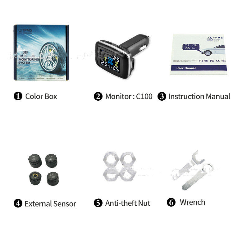 Tire Pressure Monitoring System Sensors Cigarette Lighter USB port Auto Security Alarm Systems Tire Pressure