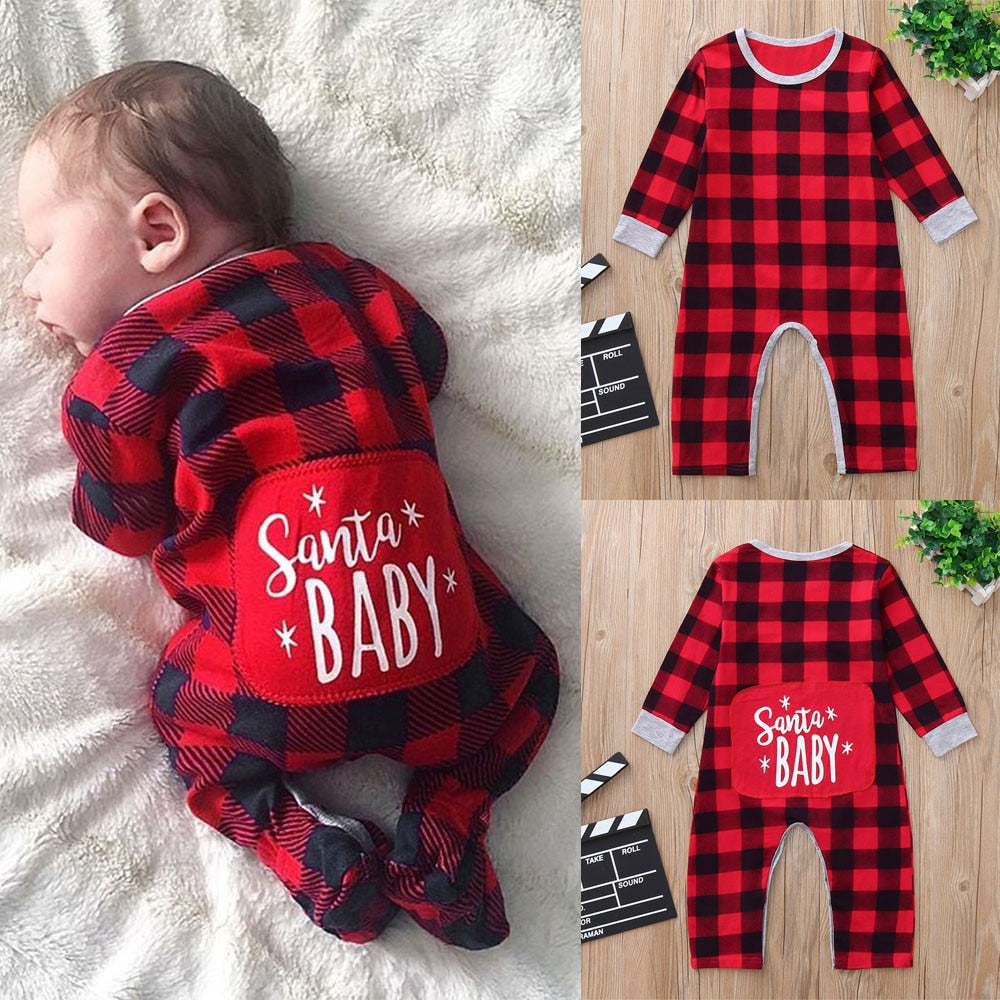 Infant Baby Boys Girls Christmas Santa XMAS Letter Plaid Romper Jumpsuit Outfits baby clothes winter clothe