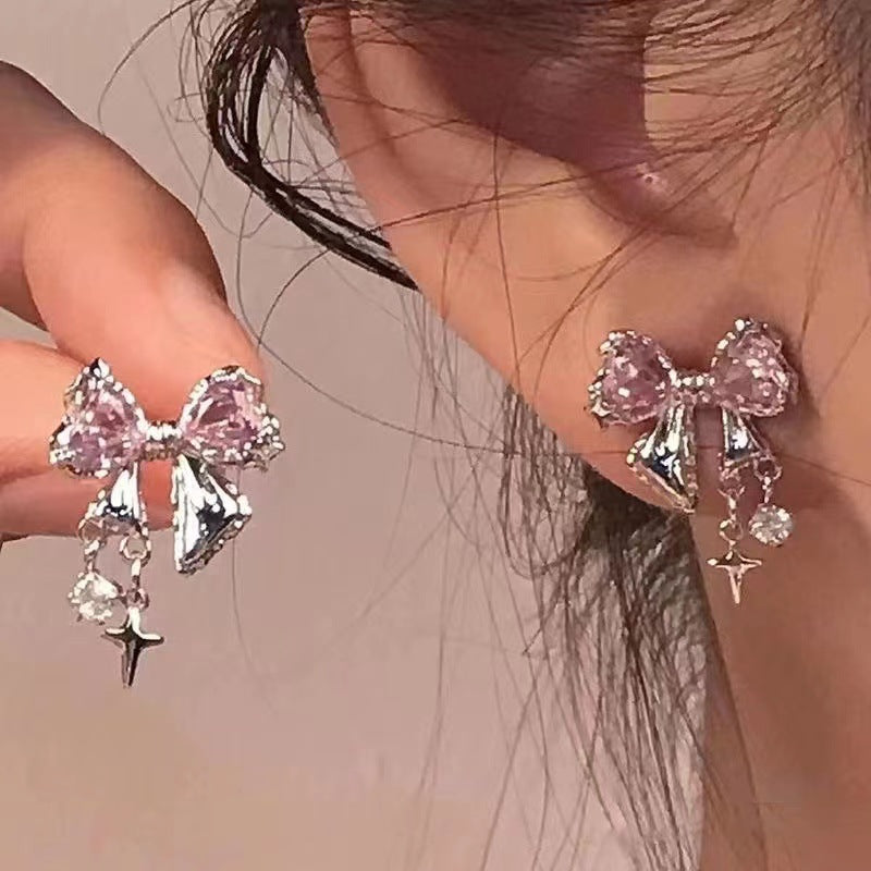 Women's Diamond Bow Zircon Stud Earrings