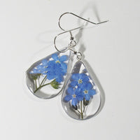 Simple Stylish Water Drop Real Flower Transparent Earrings