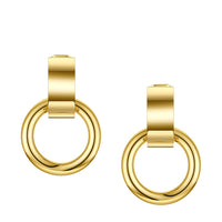 18K Gold Titanium Steel European And American Glossy C- Shaped Hanging Small Circle Ear Studs