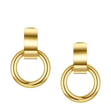 18K Gold Titanium Steel European And American Glossy C- Shaped Hanging Small Circle Ear Studs