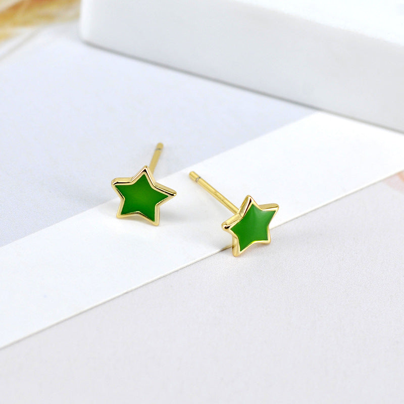 Sterling Silver Needle Multicolor Epoxy Star Stud Earrings Ins Simple And Compact