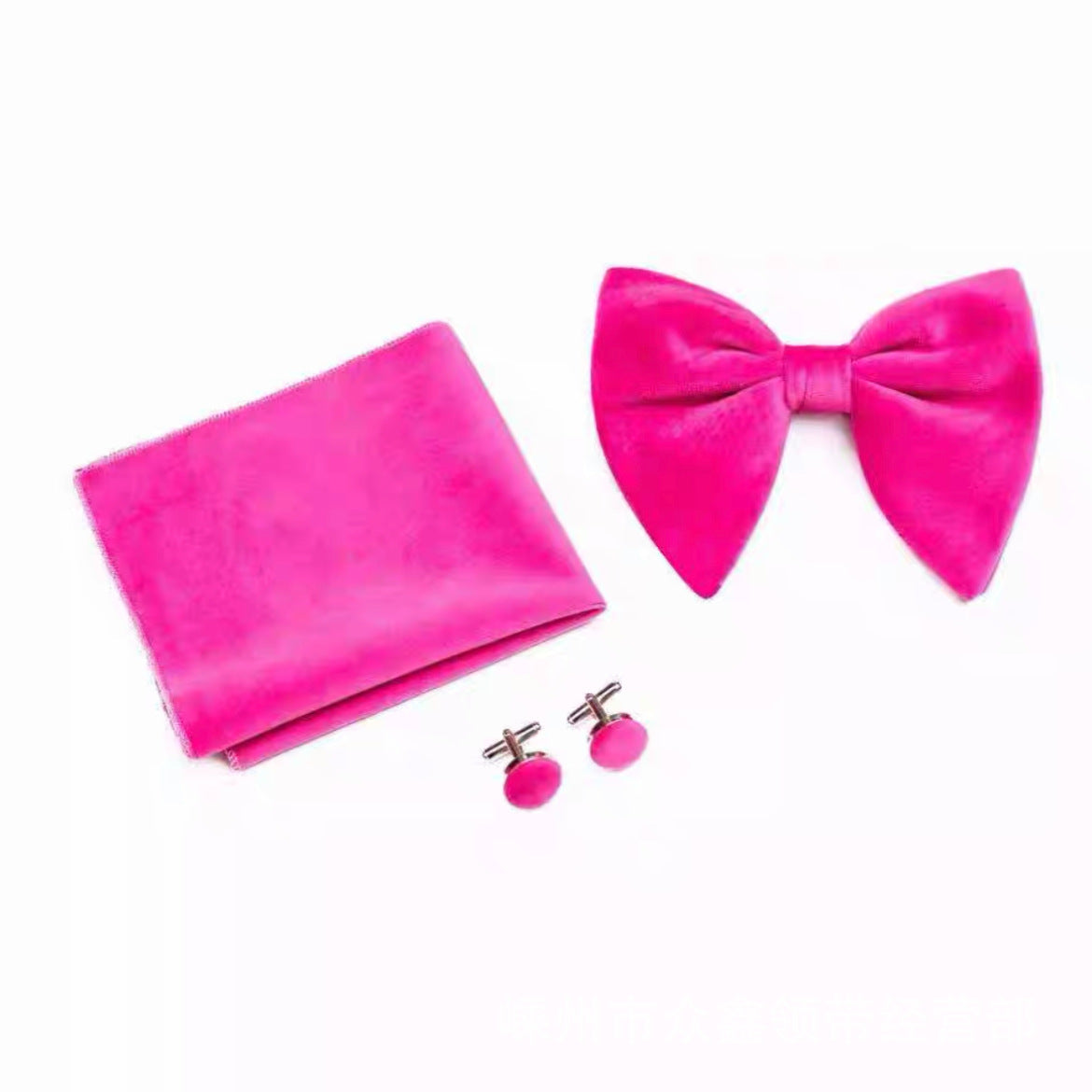 Double-Layer Gold Velvet Horn Bow Square Scarf Cufflinks Three-piece Set