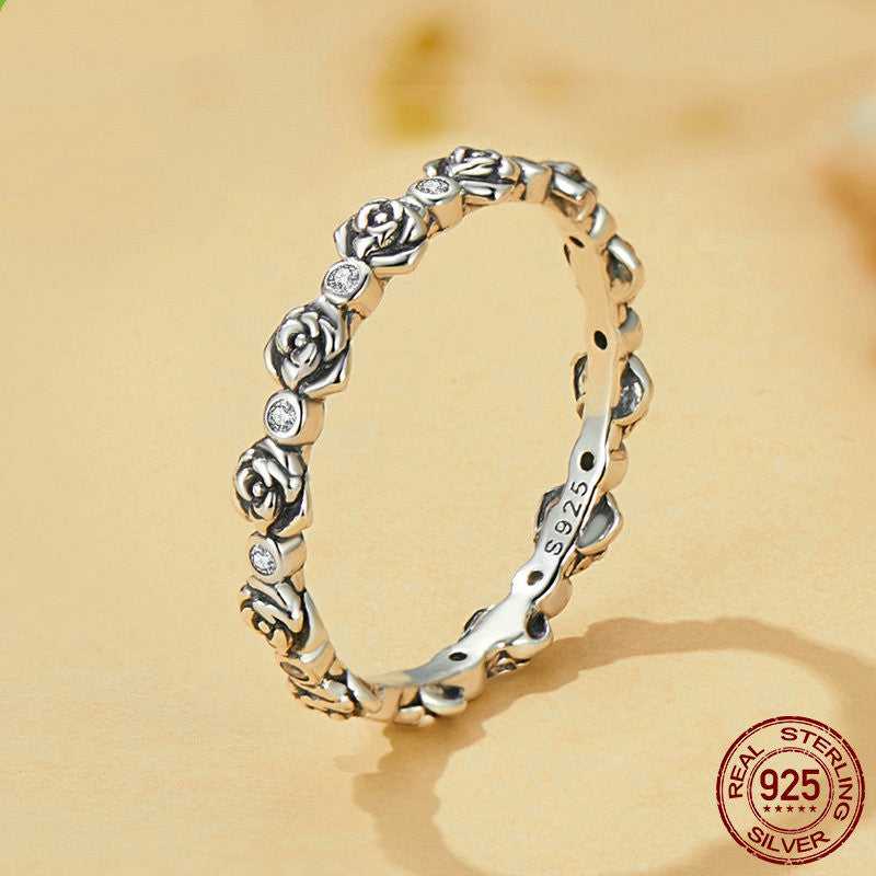 Three-dimensional Rose Stackable Ring Female Gift S925 Silver Ring