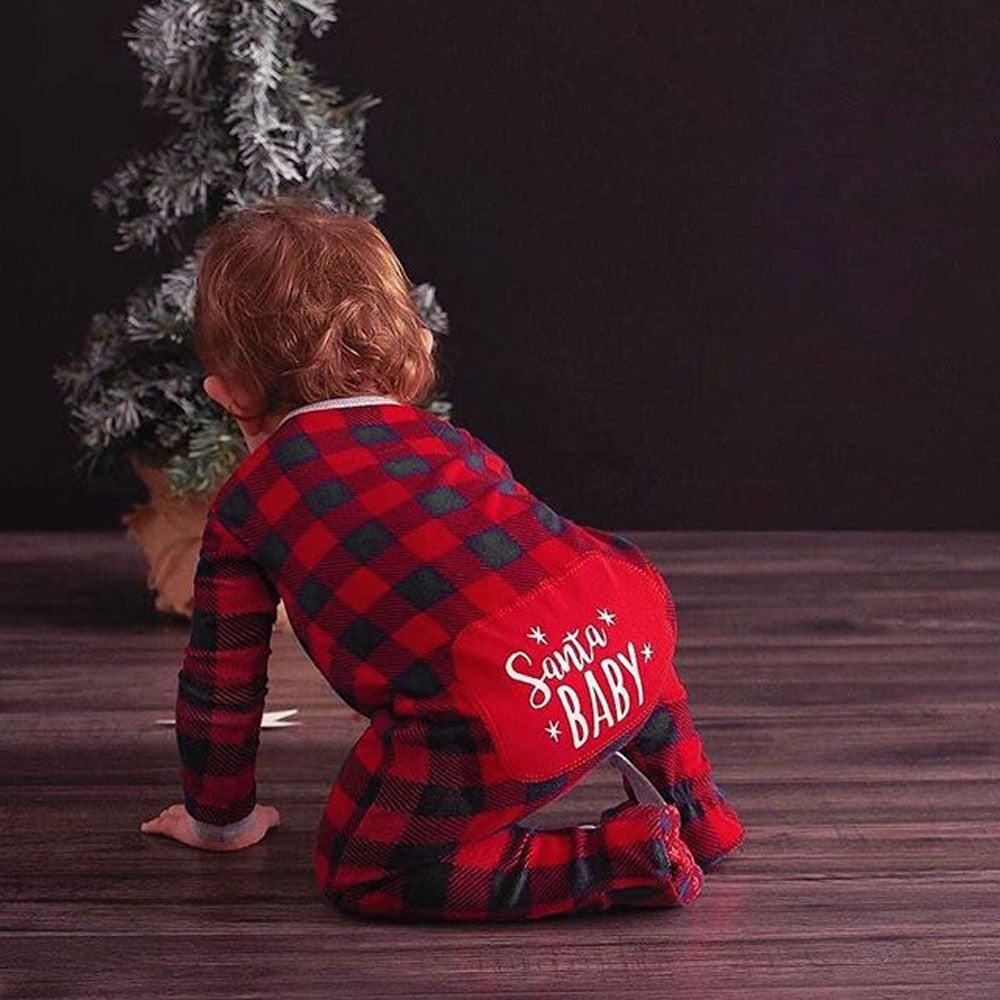 Infant Baby Boys Girls Christmas Santa XMAS Letter Plaid Romper Jumpsuit Outfits baby clothes winter clothe