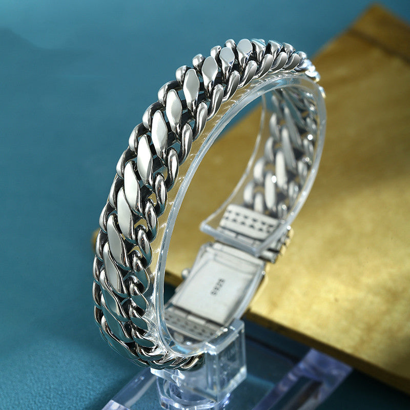 S925 Silver Thick Type Sense Semicircle Bolt Men's Bracelet
