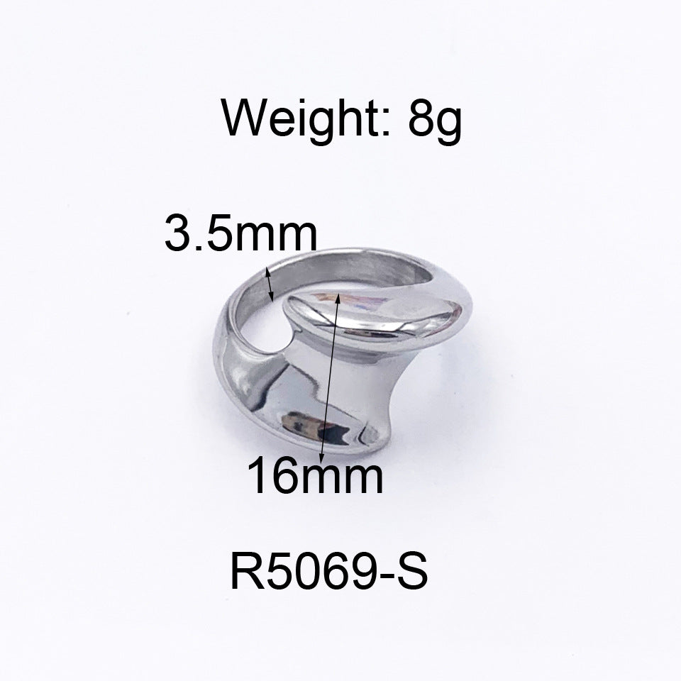 Minimal Art Stainless Steel Geometric Ellipse Splicing Index Finger Titanium Steel 18K Gold-plated Ring