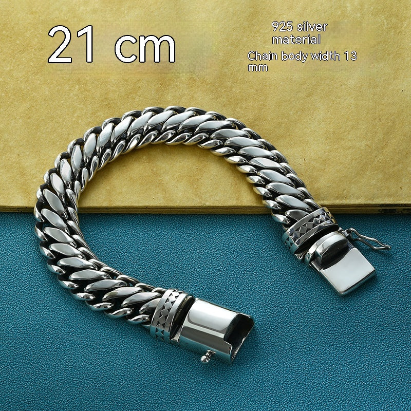 S925 Silver Thick Type Sense Semicircle Bolt Men's Bracelet