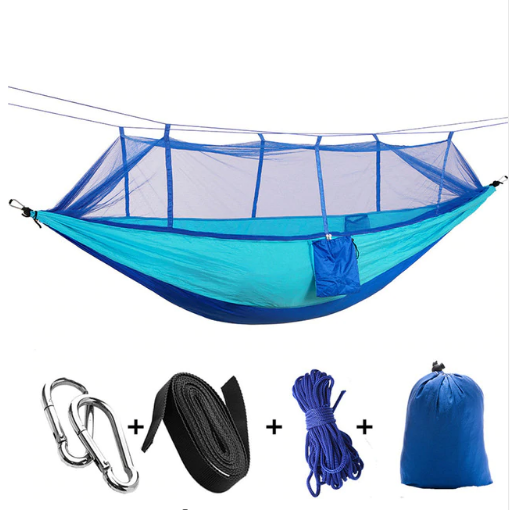 Outdoor Parachute Cloth Hammock Couble with Mosquito Net Light Portable Army Green Insect-proof Camping Aerial Tent