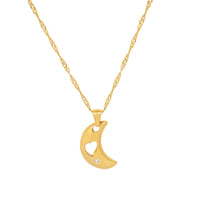 European And American Ins Style Moon Hollow Heart Pendant Necklace Titanium Steel Plated 18 Gold Zircon Embellishment