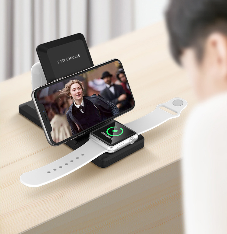 Folding three-in-one multifunctional wireless charger
