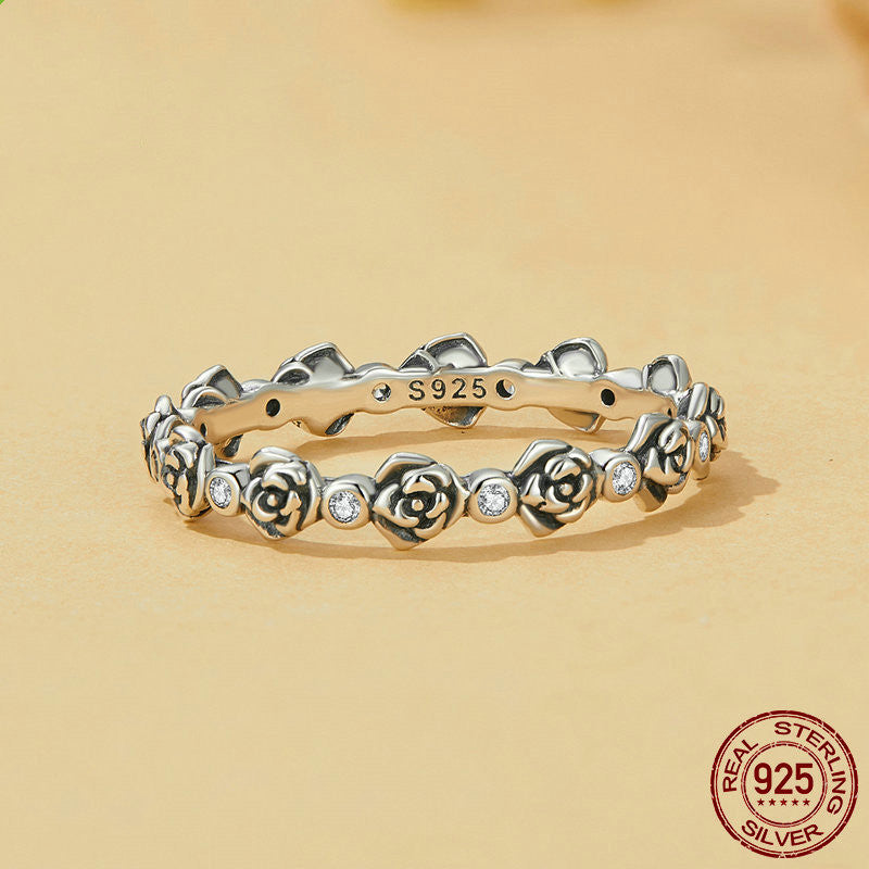 Three-dimensional Rose Stackable Ring Female Gift S925 Silver Ring