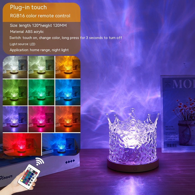 LED Water Ripple Ambient Night Light USB Rotating Projection Crystal Table Lamp RGB Dimmable Home Decoration 16 Color Gifts