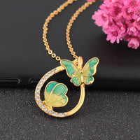 Colorful Butterfly Painting Oil Diamond Pendant Necklace