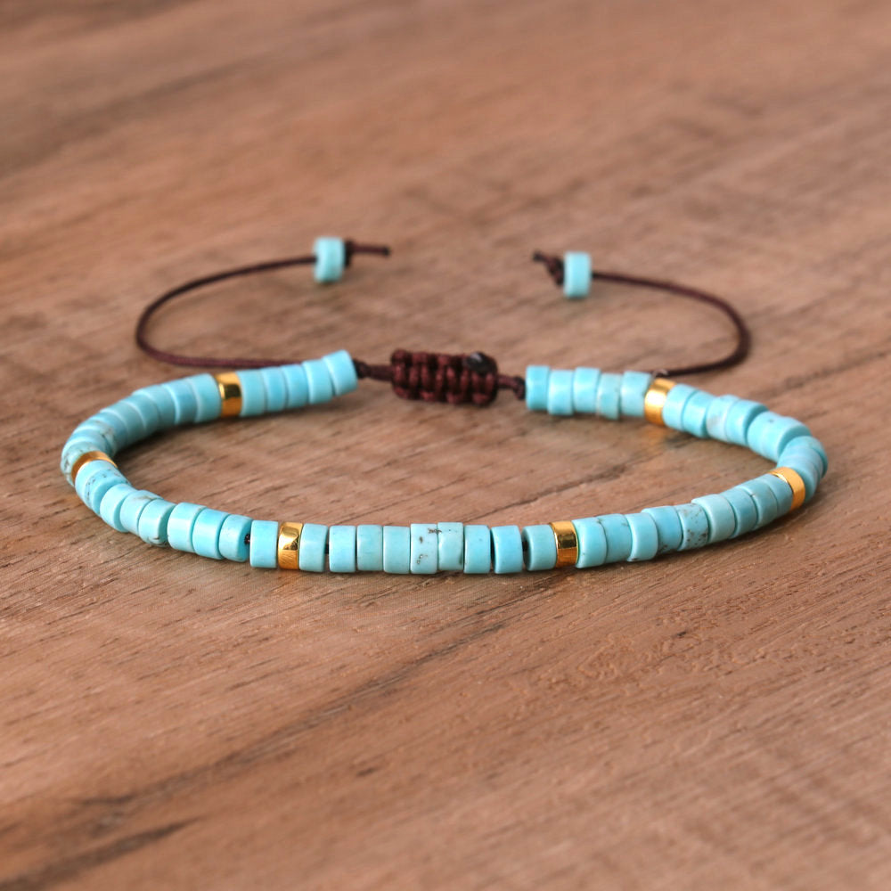 Natural Stone Spacer Beads Adjustable Braided Bracelet