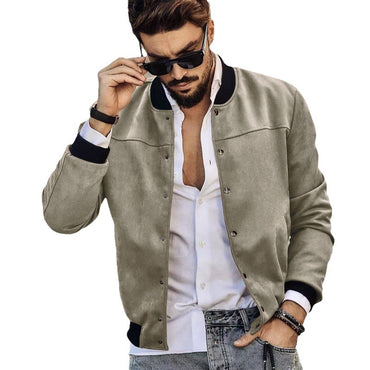 Suede Stand Collar Men's Button Cardigan
