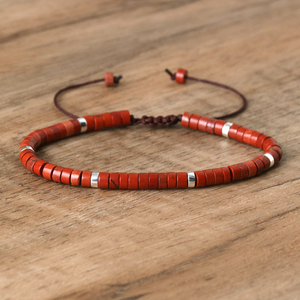 Natural Stone Spacer Beads Adjustable Braided Bracelet
