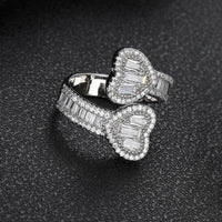 Square And Round Mixed Inlaid Zircon Hip Hop Love Heart-shaped Ring