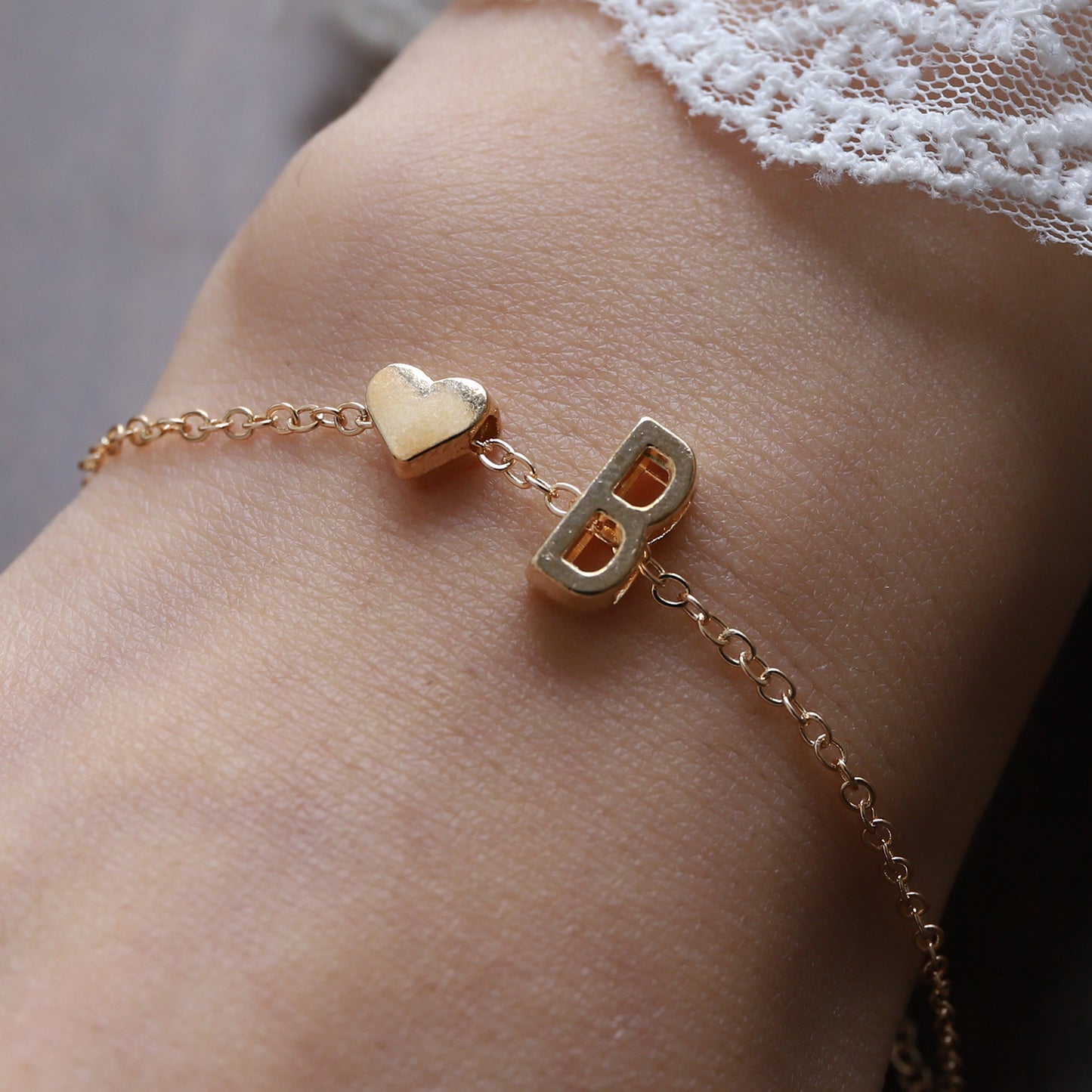 English Letter Graceful Personality Alloy Heart-shaped Letter Bracelet