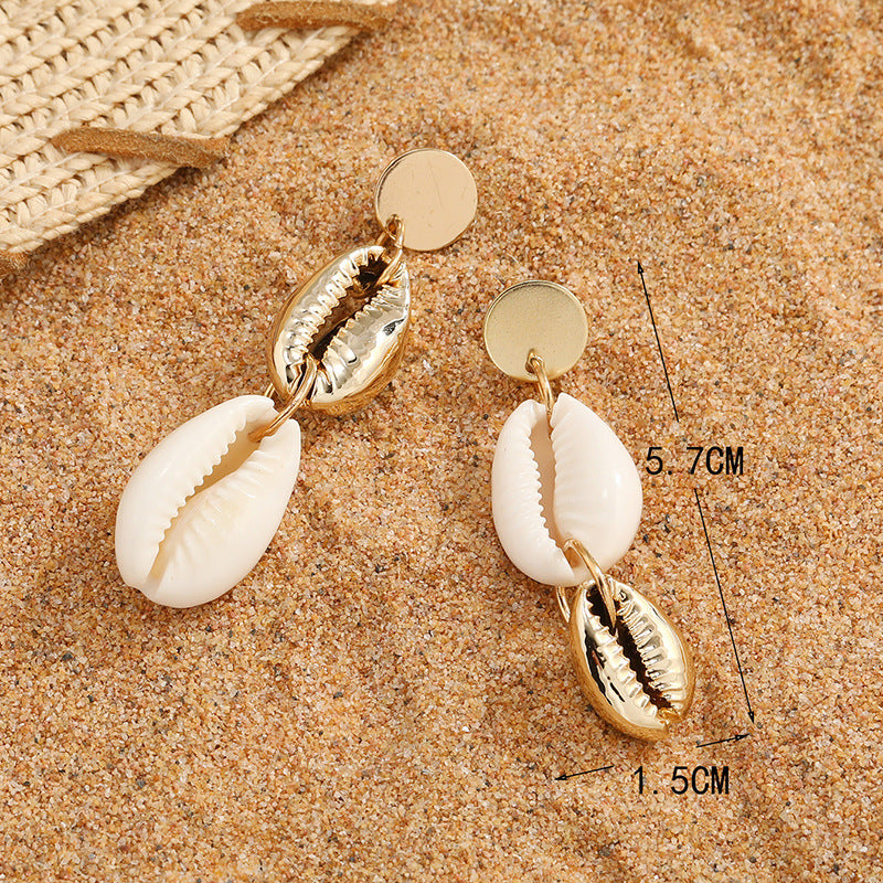 Bohemian Ins Style Seaside Holiday Golden Shell Stud Earrings