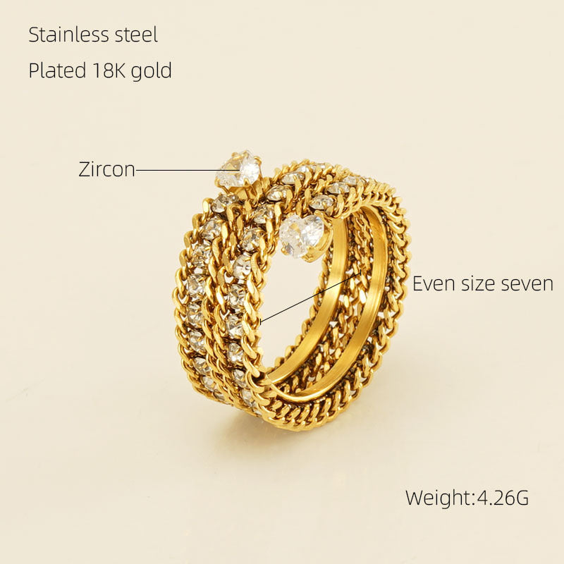 Stainless Steel 18K Full Diamond Multilayer Ring Inlaid Zirconium
