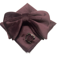 Double-Layer Gold Velvet Horn Bow Square Scarf Cufflinks Three-piece Set
