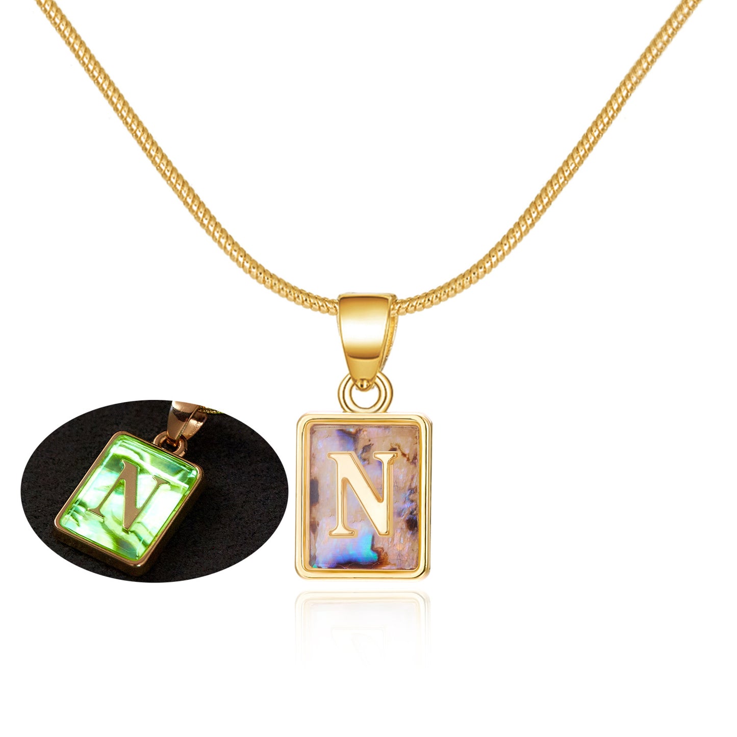 26 Letter Square Necklace Colorful Shell Luminous Pendant Chain Necklace For Women Temperament Ladies Jewelry